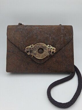Vintage Suede Jade Detail Cord Strap Purse